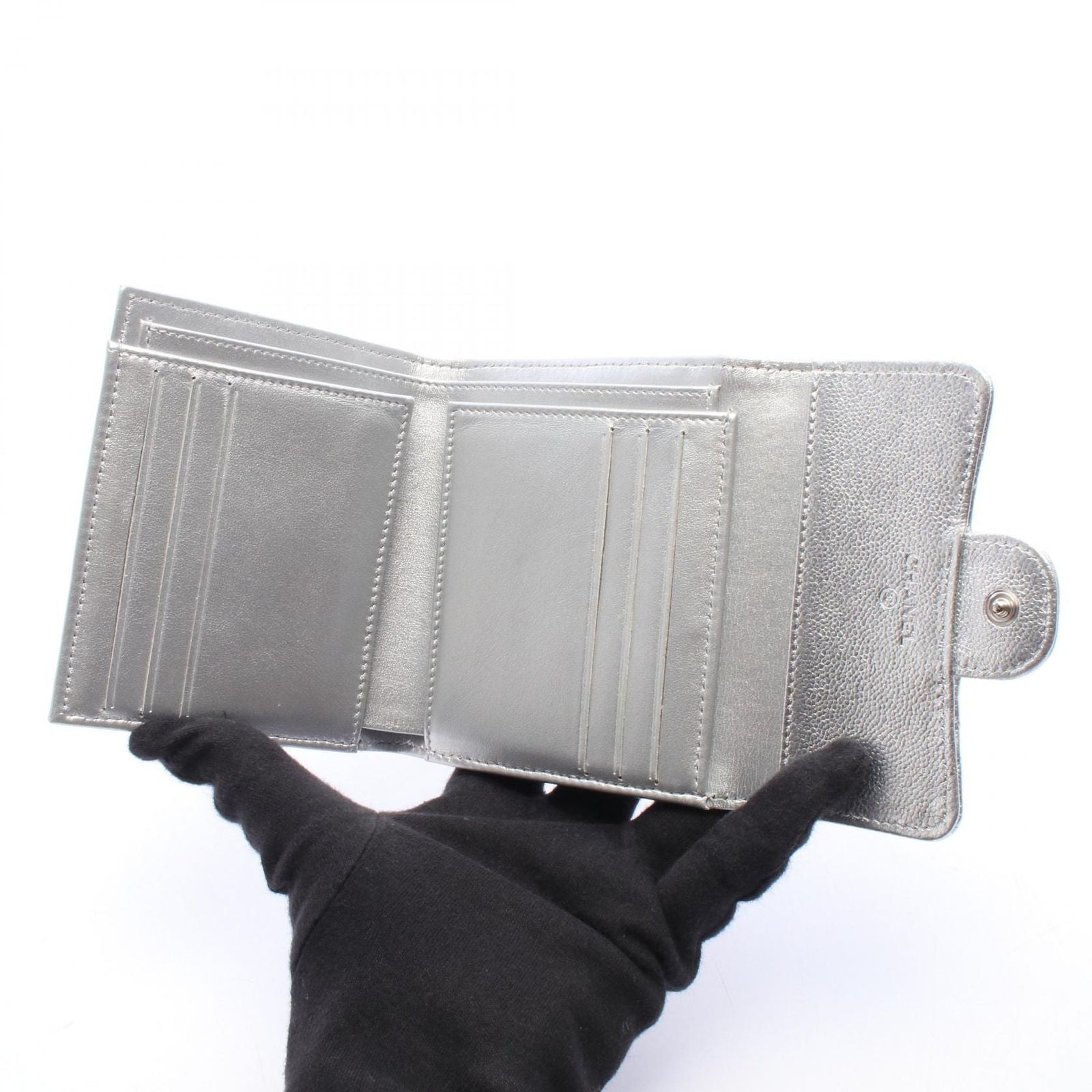 Chanel Trifold Wallet Classic Small Flap Silver Caviar Leather Quilted — view 3