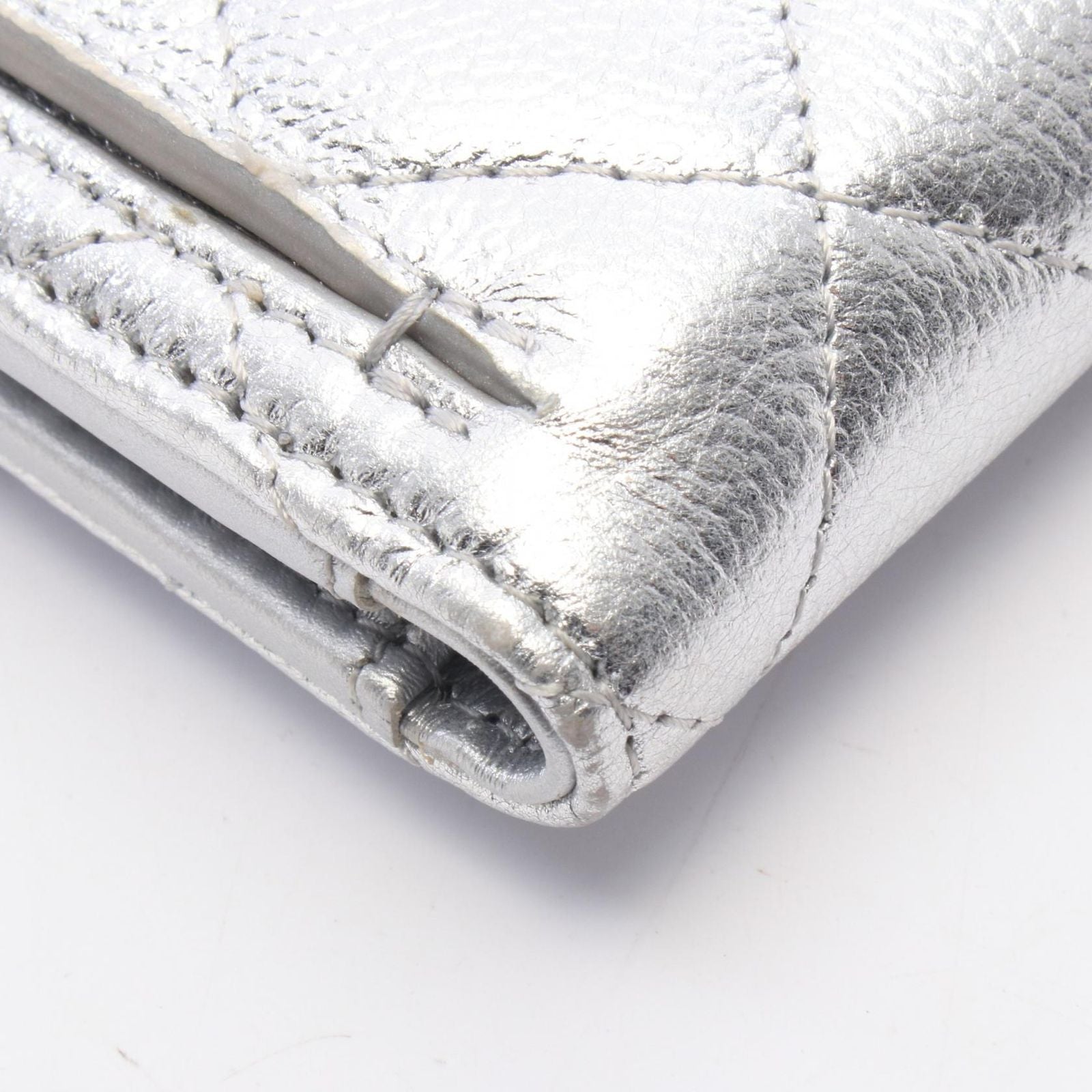 Chanel Trifold Wallet Classic Small Flap Silver Caviar Leather Quilted — view 7
