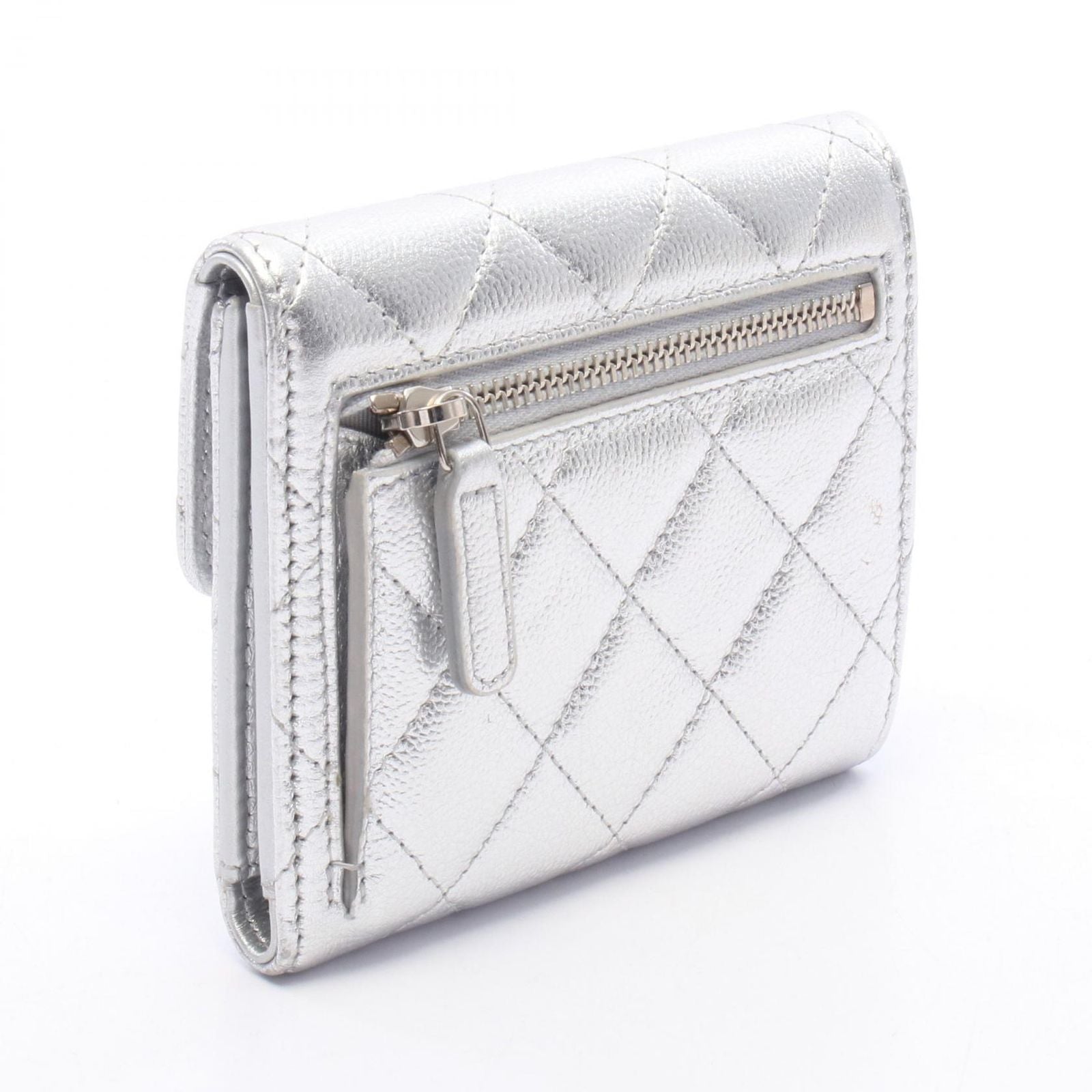 Chanel Trifold Wallet Classic Small Flap Silver Caviar Leather Quilted — view 2