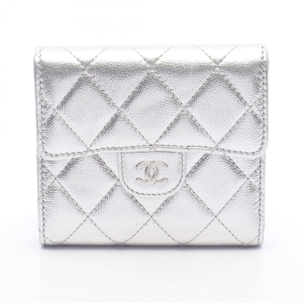 Chanel Trifold Wallet Classic Small Flap Silver Caviar Leather Quilted