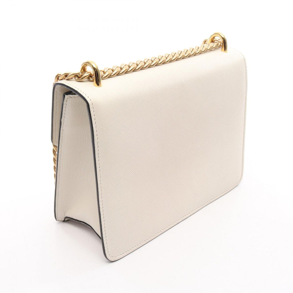 Prada Shoulder Bag White Saffiano Leather Triangle Logo Chain — view 2