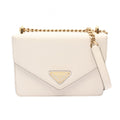 Prada Shoulder Bag White Saffiano Leather Triangle Logo Chain