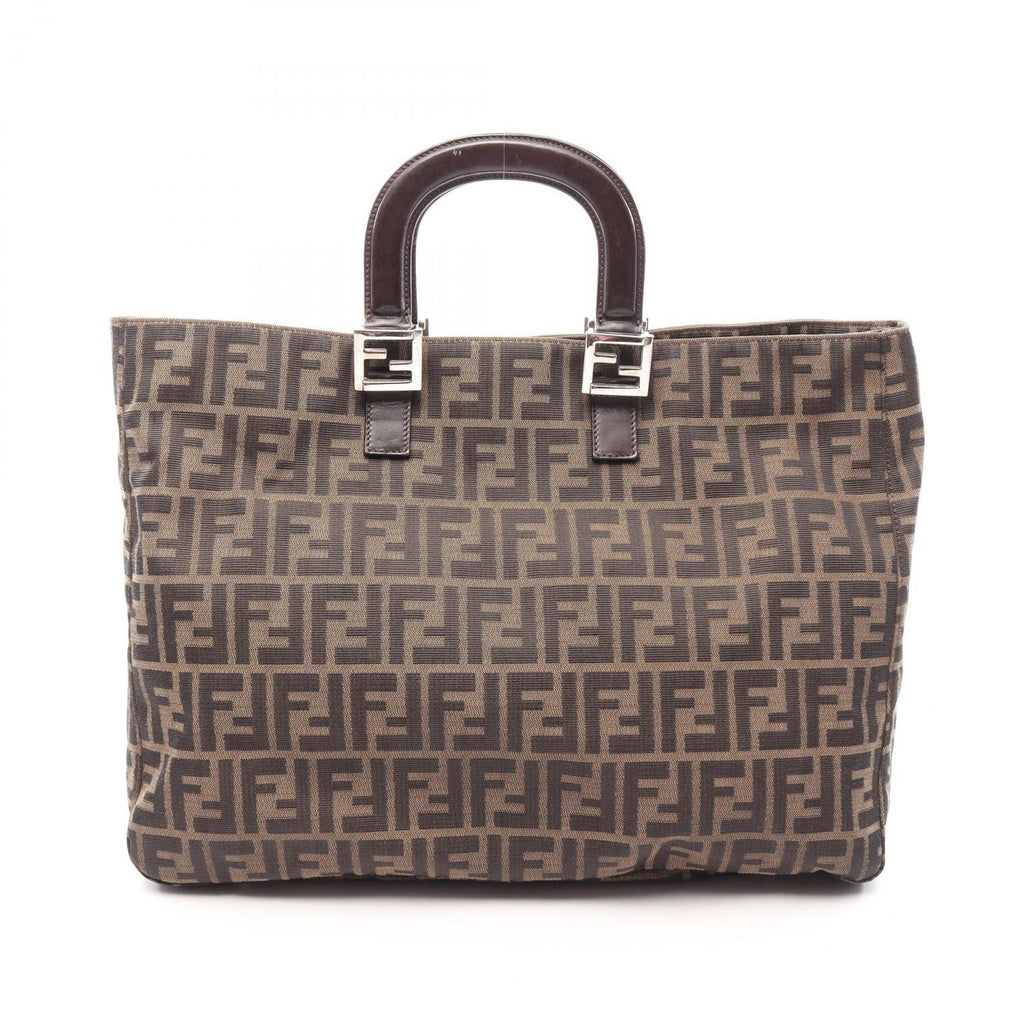 Fendi Tote Bag Zucca Brown Black Canvas Leather