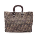 Fendi Tote Bag Zucca Brown Black Canvas Leather