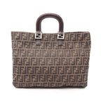 Fendi Tote Bag Zucca Brown Black Canvas Leather