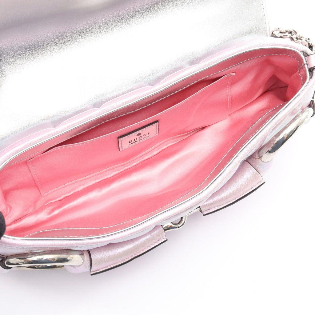 Gucci Horsebit 2-Way Metallic Pink Leather Shoulder Bag — view 3