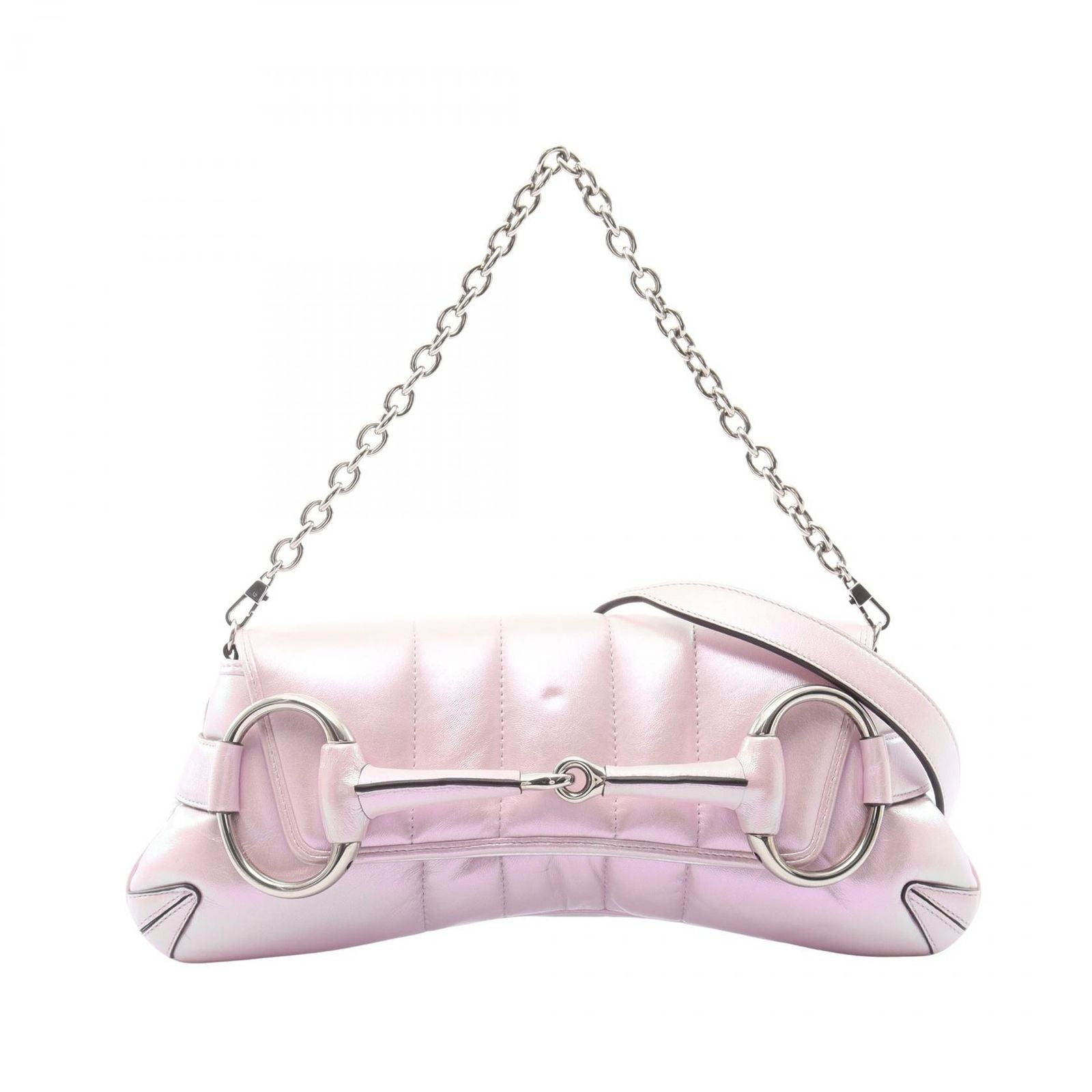 Gucci Horsebit 2-Way Metallic Pink Leather Shoulder Bag