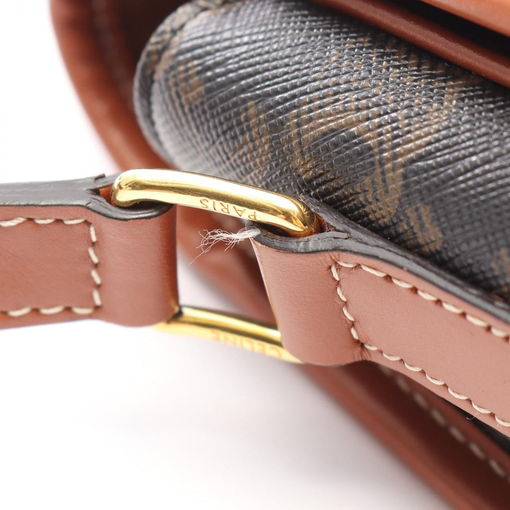 Celine Shoulder Bag Folco Triomphe Brown Black Canvas Leather — view 5