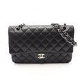 Chanel Shoulder Bag Quilted Double Flap Black Lambskin Chain