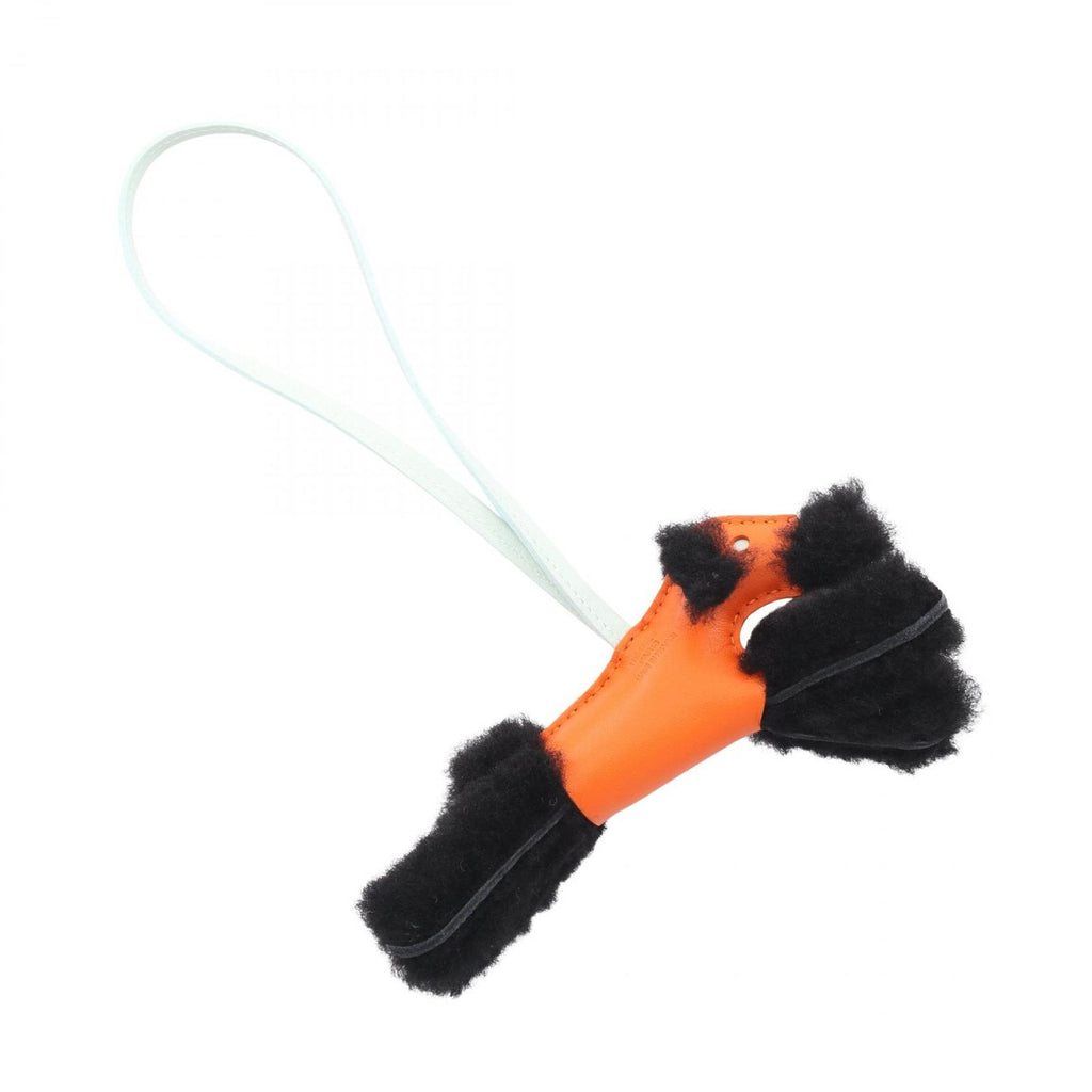 Hermes Charm Buddy Fu Vert Peppermint Fu Black Peppermi Shearling Birdy Keychain — view 2