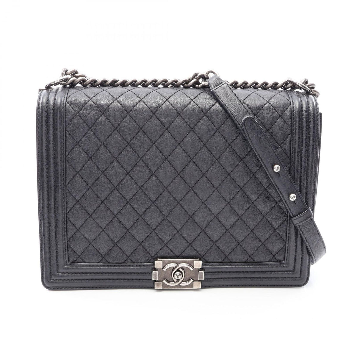 Chanel Shoulder Bag Boy Black Caviar Leather Boy Chain