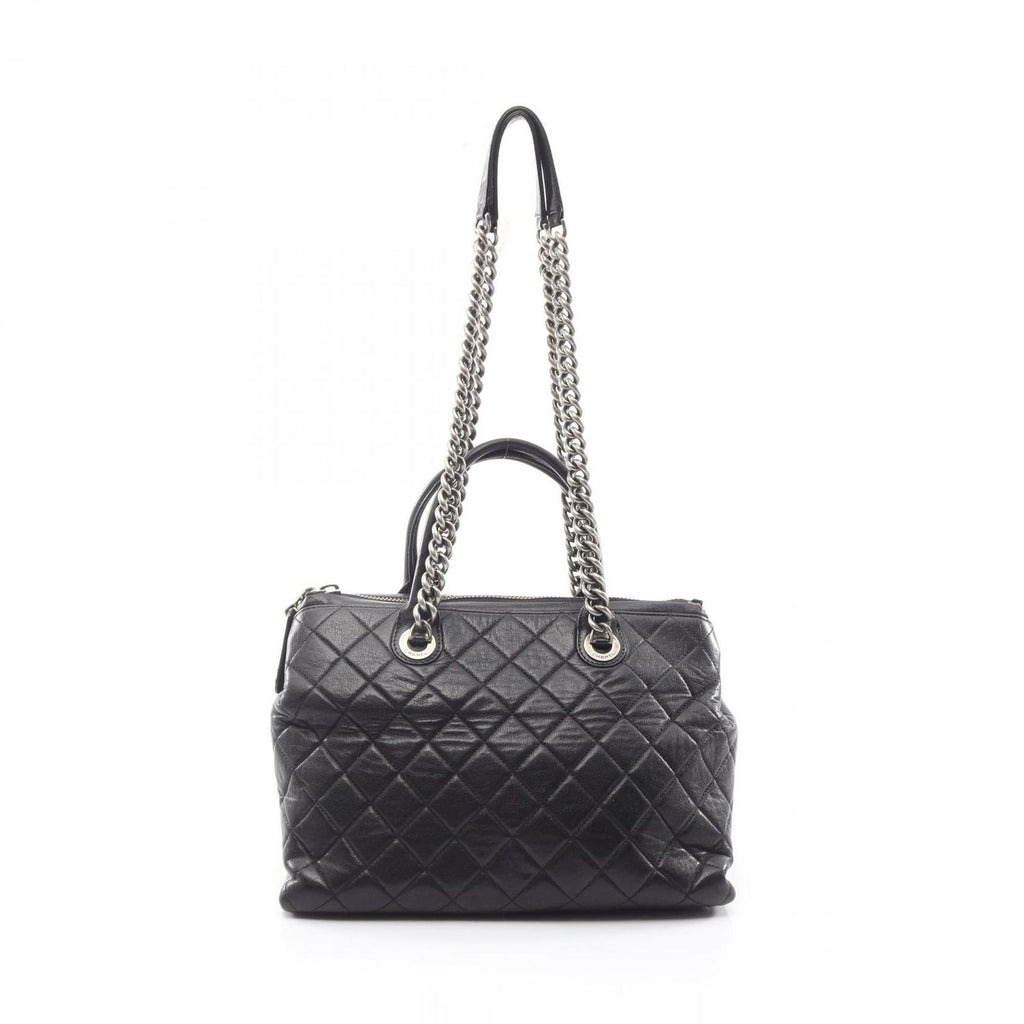 Chanel Tote Bag Quilted Antique Silver 2-Way Black Leather Chain
