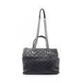 Chanel Tote Bag Quilted Antique Silver 2-Way Black Leather Chain