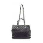 Chanel Tote Bag Quilted Antique Silver 2-Way Black Leather Chain