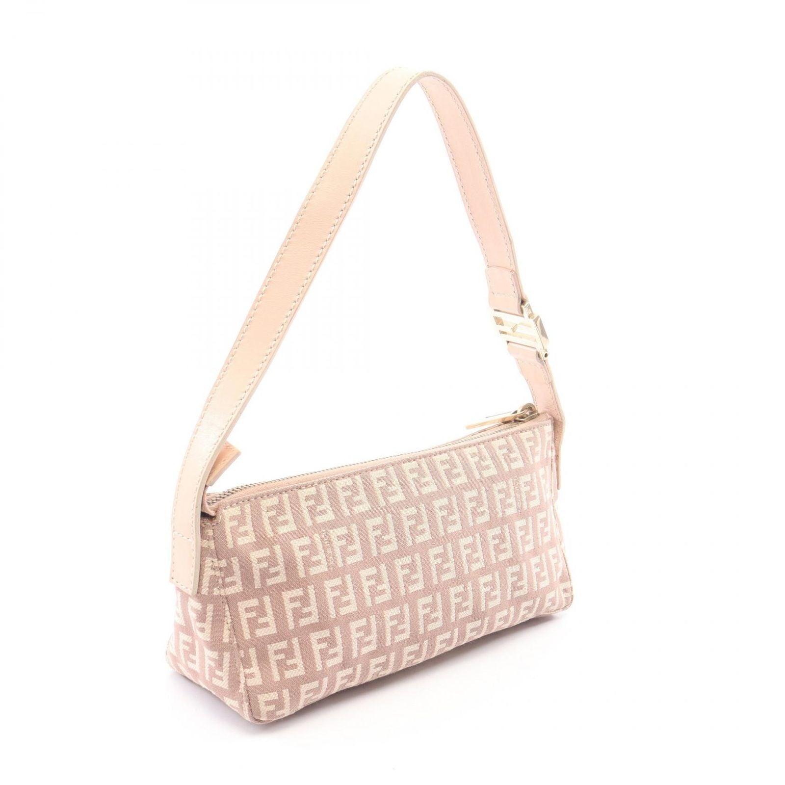 Fendi Handbag Zucchino Pouch Pink Beige Canvas Leather — view 2