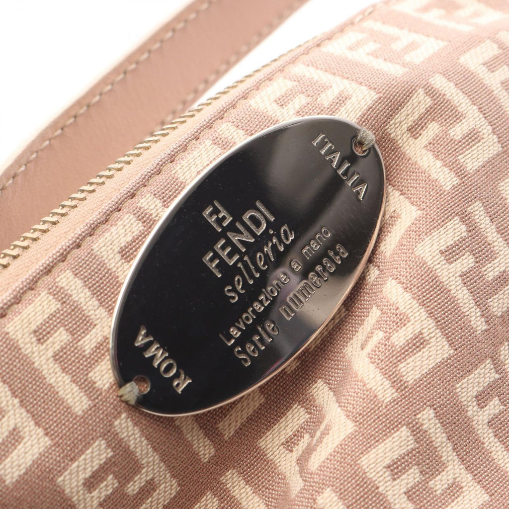 Fendi Handbag Zucchino Pouch Pink Beige Canvas Leather — view 8