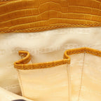 Celine Handbag Boogie Bag Croco Embossed Beige Yellow Canvas Leather — view 5