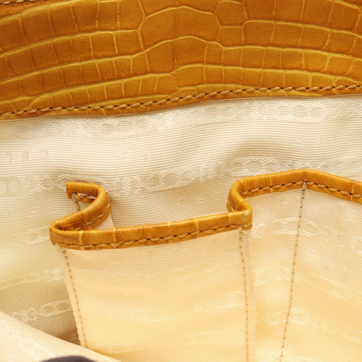 Celine Handbag Boogie Bag Croco Embossed Beige Yellow Canvas Leather — view 5
