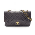 Chanel Shoulder Bag Quilted Double Flap Black Lambskin Chain