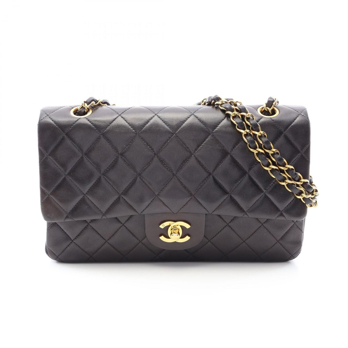 Chanel Shoulder Bag Quilted Double Flap Black Lambskin Chain