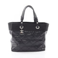 Chanel Tote Bag Paris Biarritz MM Black Canvas Leather MM