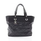 Chanel Tote Bag Paris Biarritz MM Black Canvas Leather MM