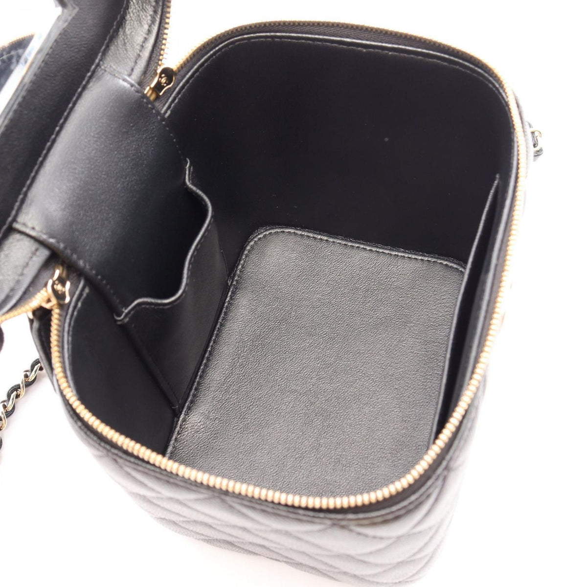 Chanel Shoulder Bag Quilted Vanity Black Caviar Leather 2-Way Chain — view 3