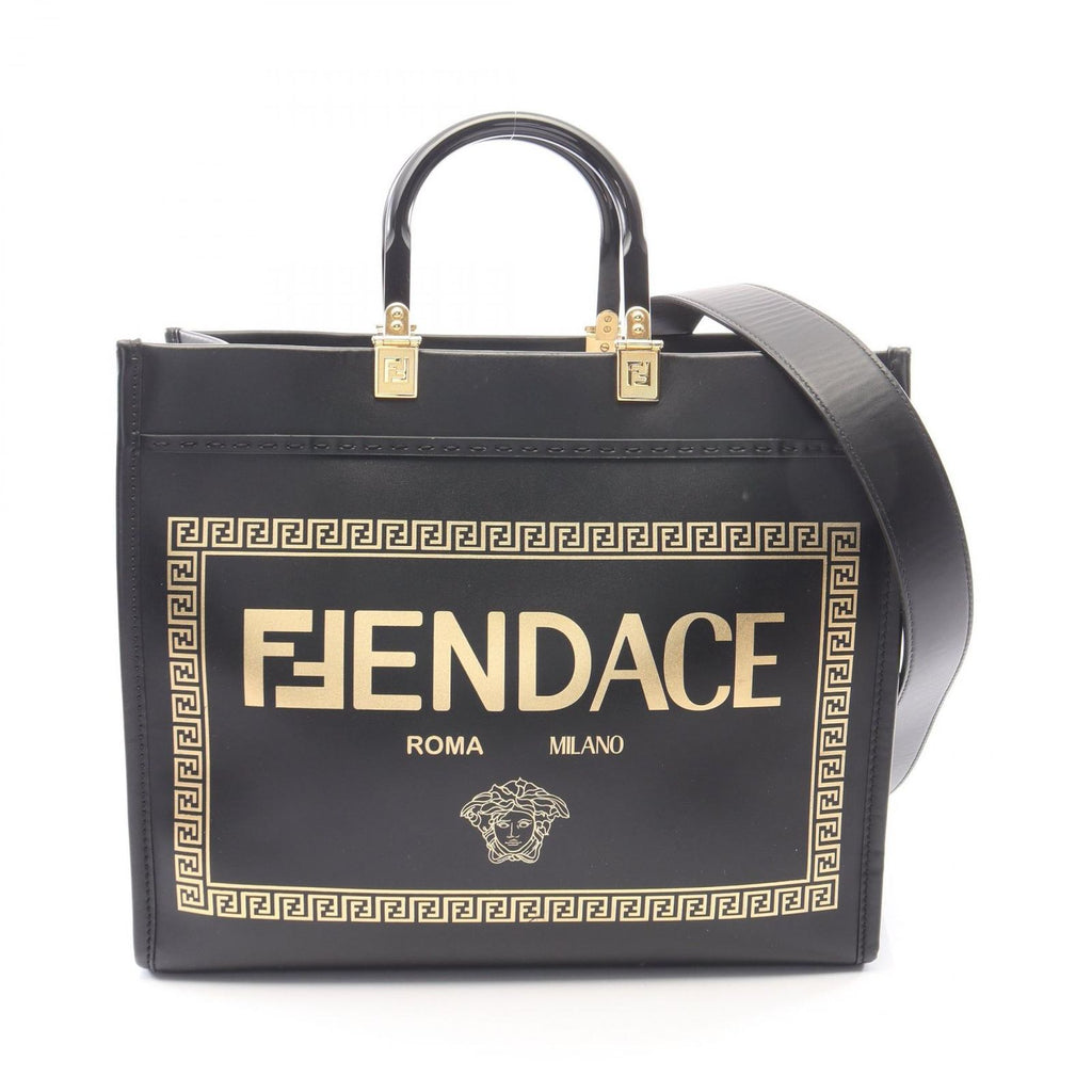 Fendi x Versace Fendace Sunshine Medium Tote Bag Black Gold Leather