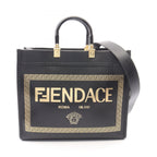 Fendi x Versace Fendace Sunshine Medium Tote Bag Black Gold Leather