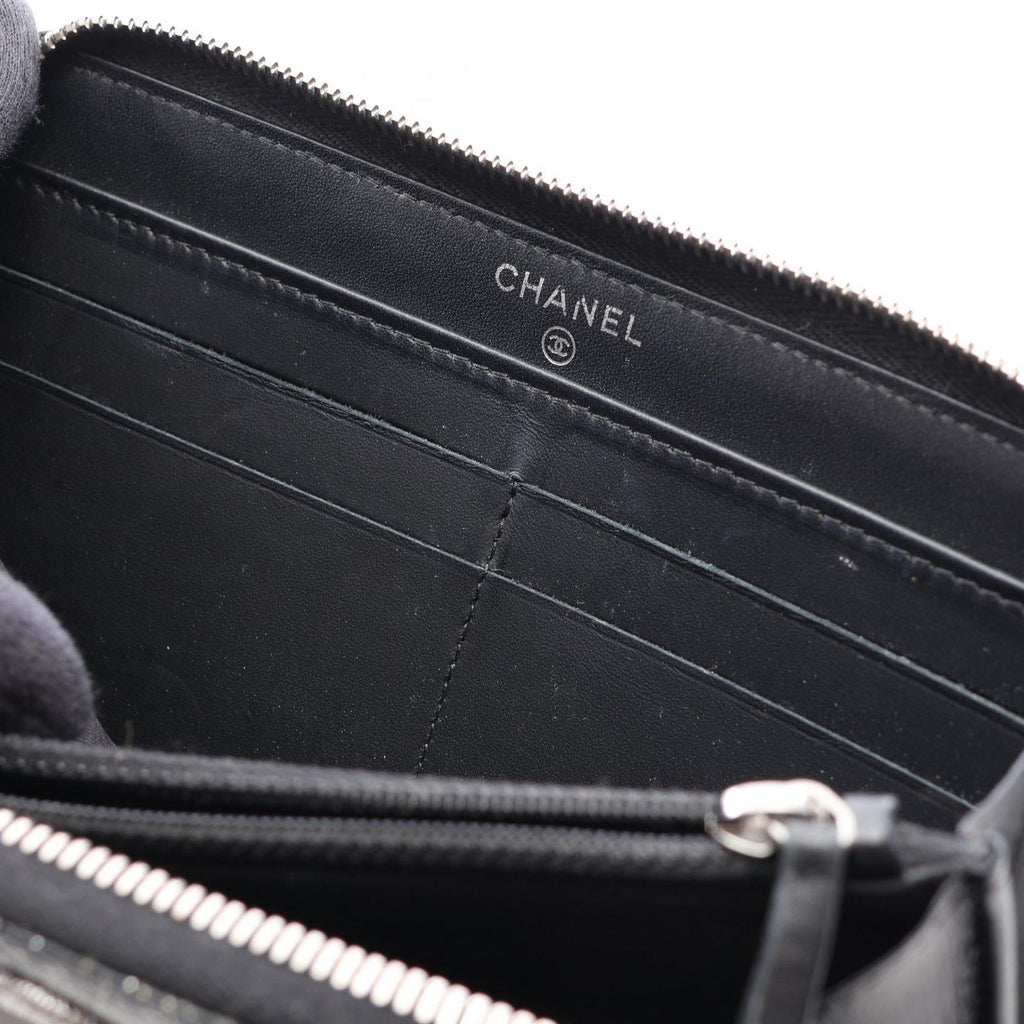 Chanel Round Wallet Quilted Lame Black Caviar Leather — view 7