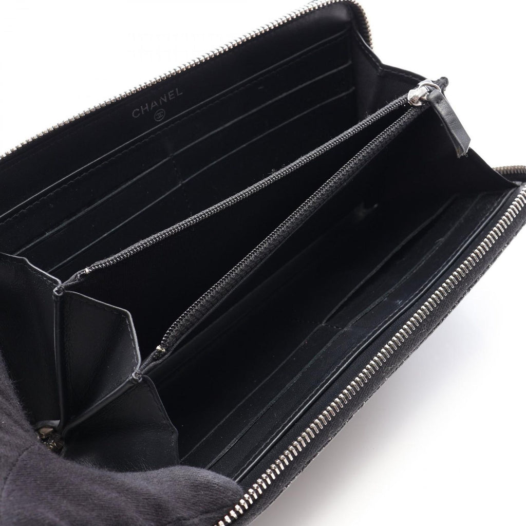 Chanel Round Wallet Quilted Lame Black Caviar Leather — view 3