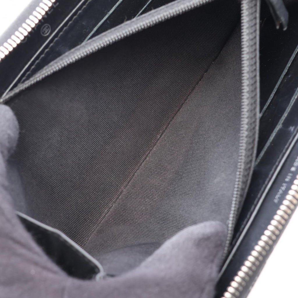 Chanel Round Wallet Quilted Lame Black Caviar Leather — view 6