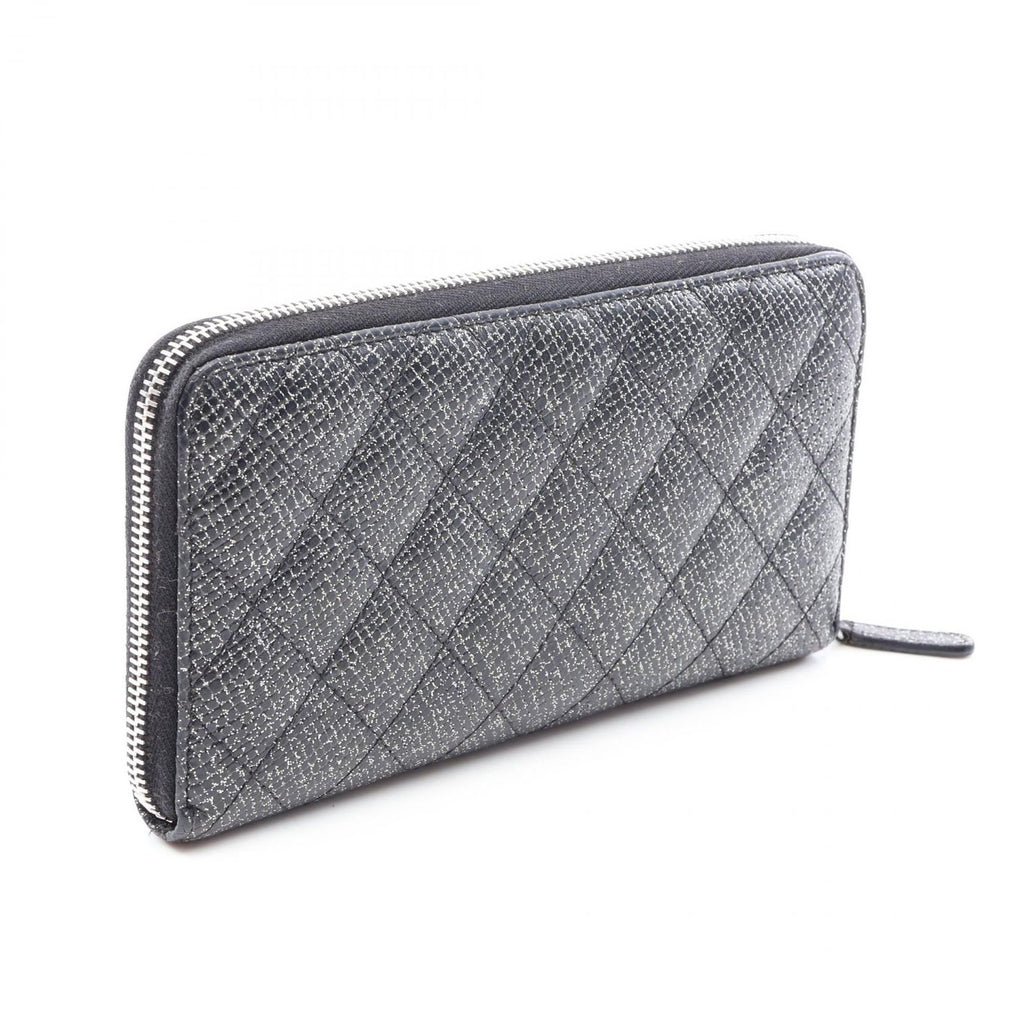 Chanel Round Wallet Quilted Lame Black Caviar Leather — view 2