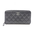 Chanel Round Wallet Quilted Lame Black Caviar Leather