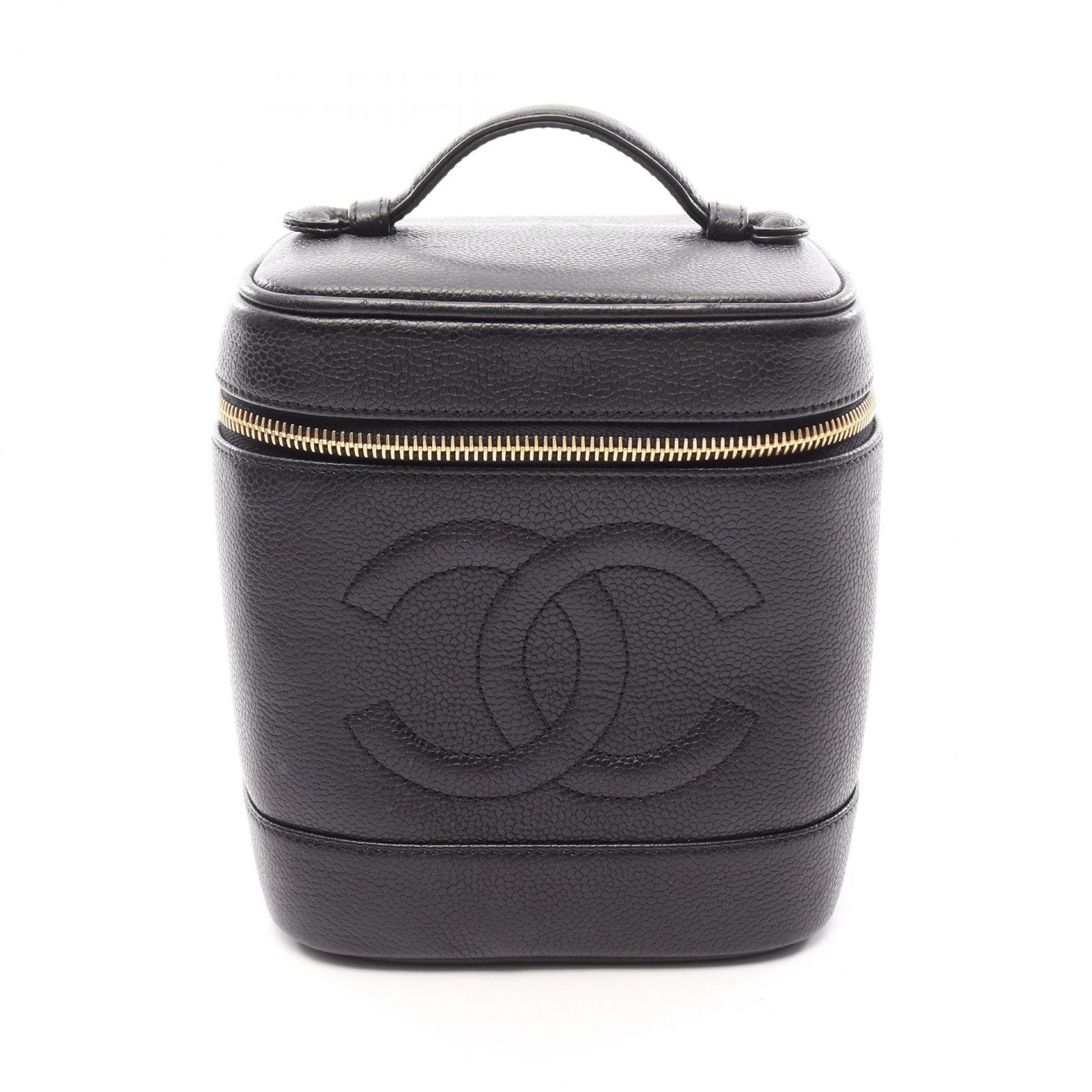 Chanel Handbag CC Logo Black Caviar Leather CC Vertical Vanity