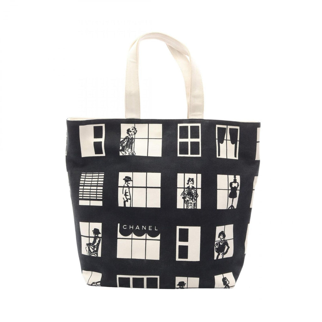 Chanel Tote Bag Window Line Black White Canvas Windows Mademoiselle