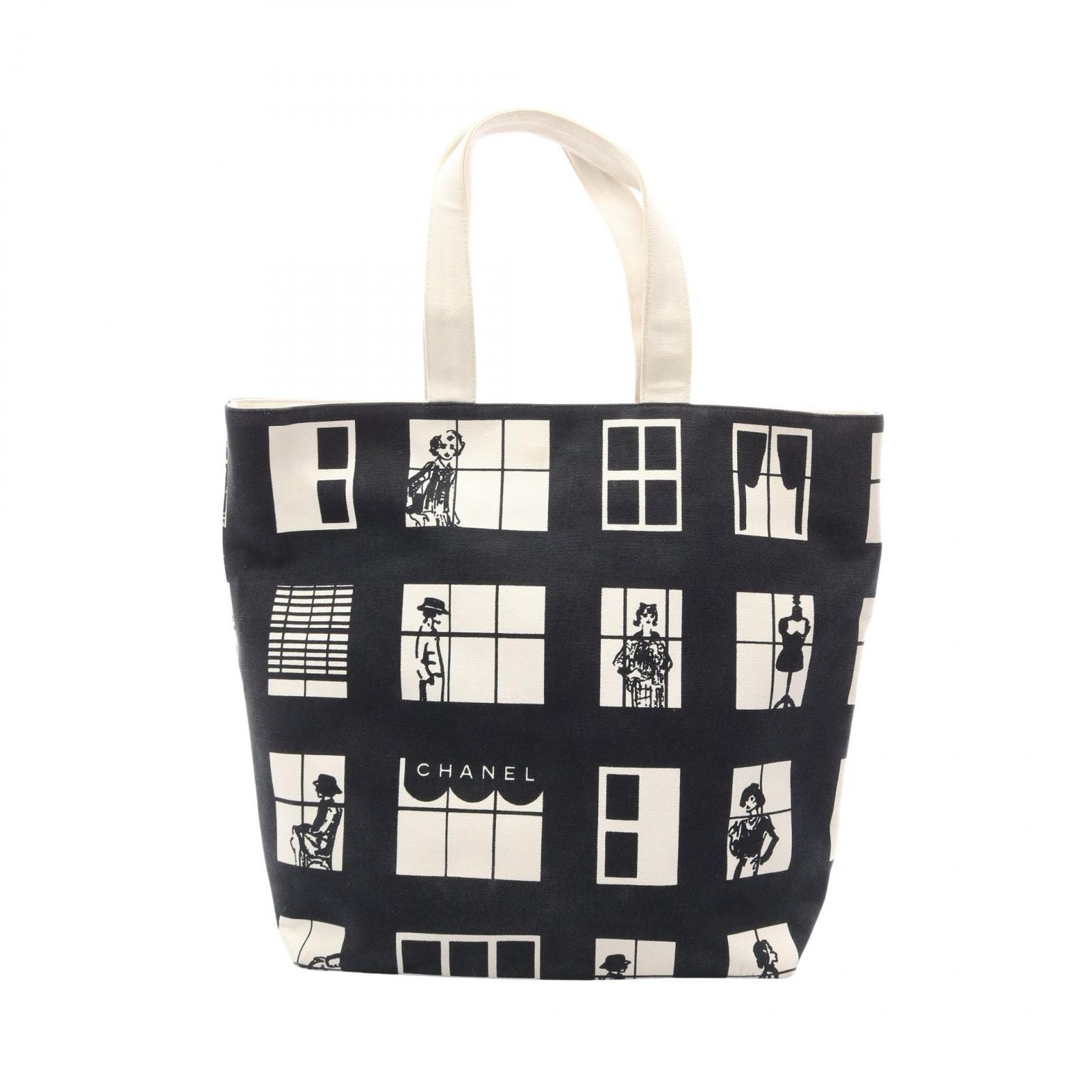 Chanel Tote Bag Window Line Black White Canvas Windows Mademoiselle