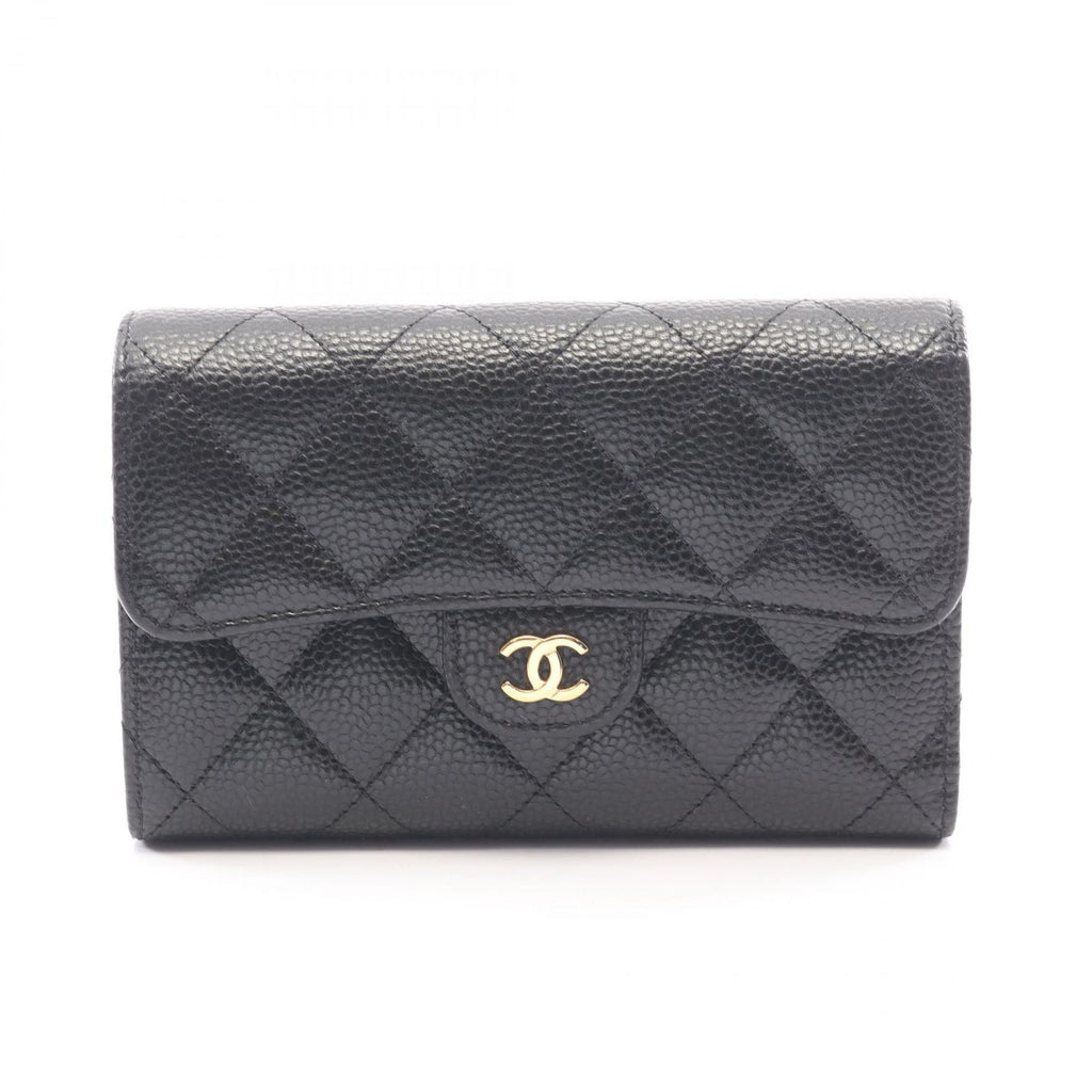 Chanel Trifold Wallet Quilted Black Caviar Leather