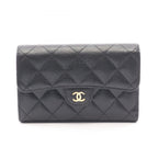 Chanel Trifold Wallet Quilted Black Caviar Leather