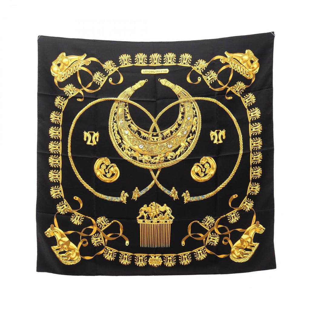 Hermes Scarf Carre 90 les Cavaliers D'or Silk