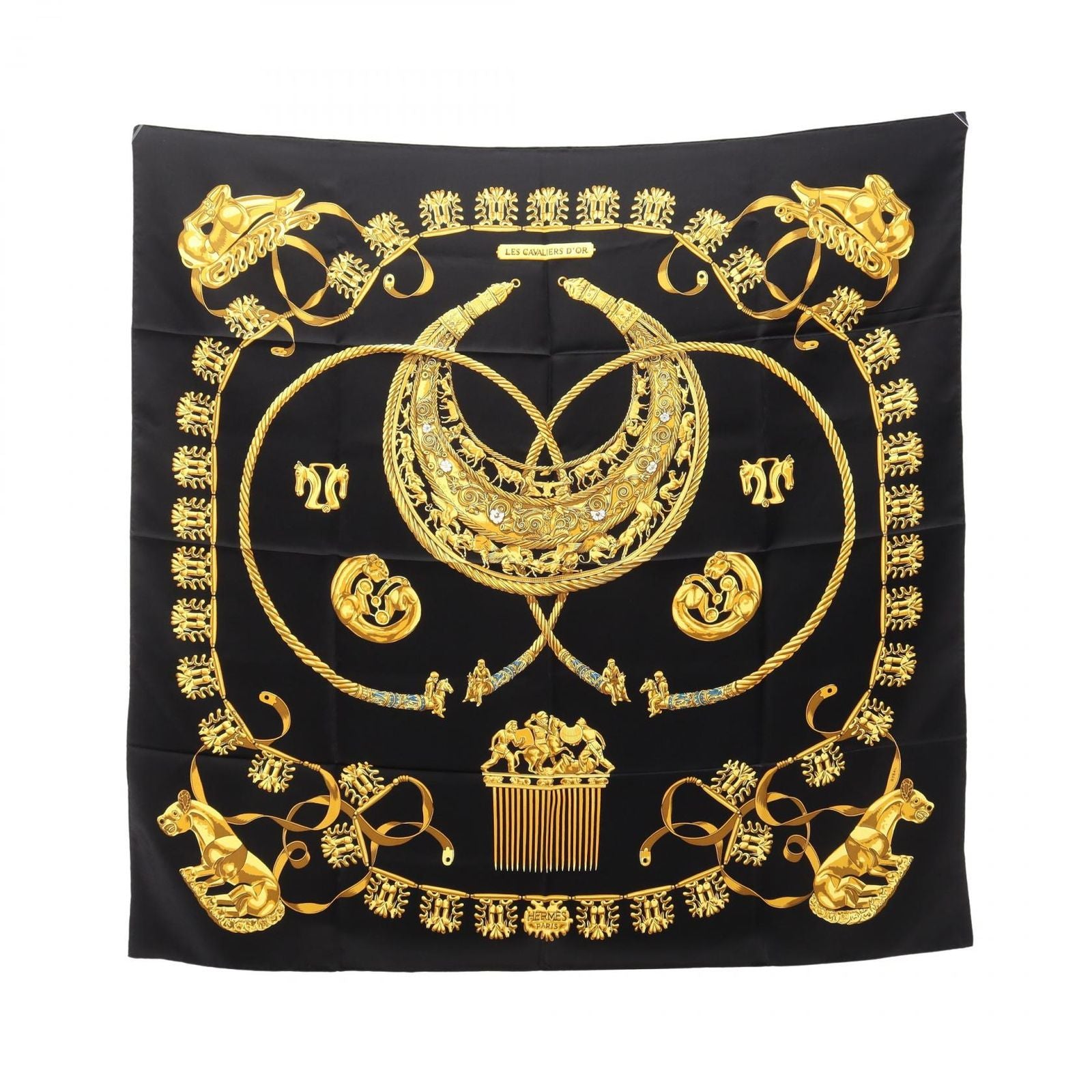 Hermes Scarf Carre 90 les Cavaliers D'or Silk