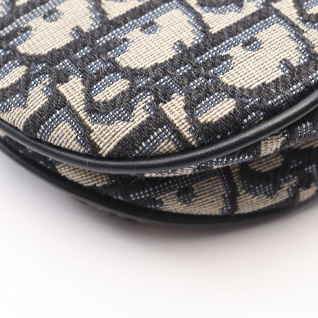 Dior Saddle Bag Mini Oblique Jacquard Navy Ivory Canvas Leather — view 6