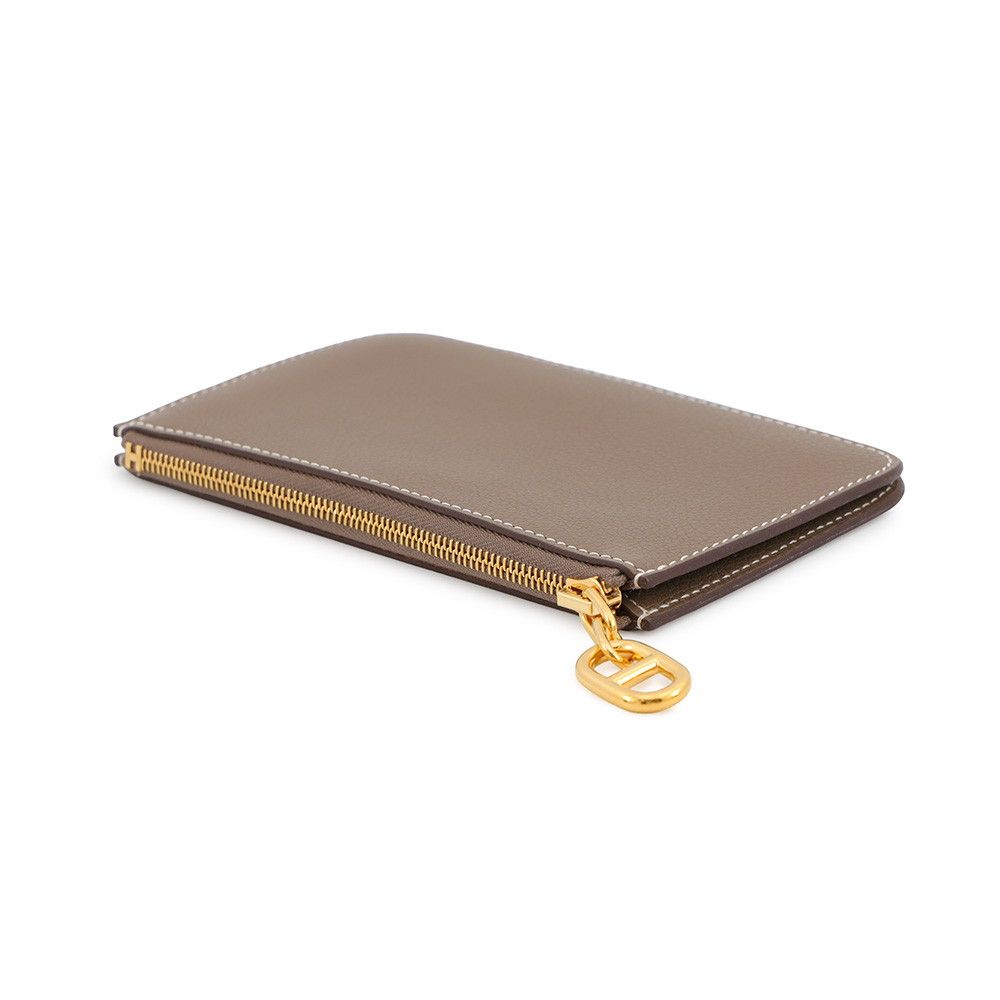 Hermes Card Case Zipengo Chaine D'Ancre Etoupe Gold Evercolor Wallet Set — view 2