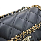 Chanel Chain Shoulder Bag Mini Quilted CC Logo Lambskin Faux Pearl Black — view 7