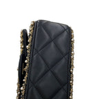 Chanel Chain Shoulder Bag Mini Quilted CC Logo Lambskin Faux Pearl Black — view 8