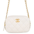 Chanel Chain Shoulder Bag Quilted CC Logo Caviar Leather White