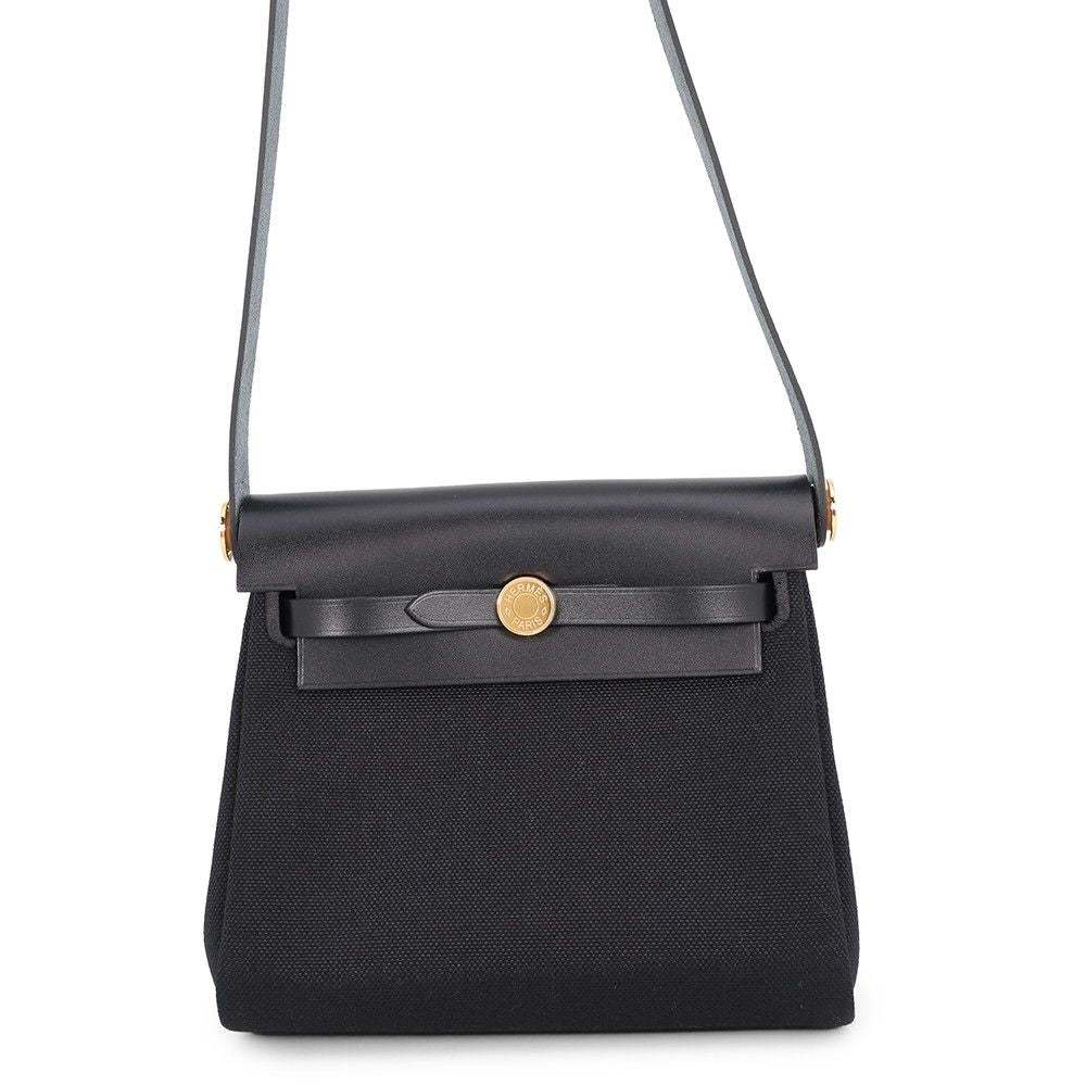 Hermes Shoulder Bag Herbag Zip Mini Black Gold Toile Hunter