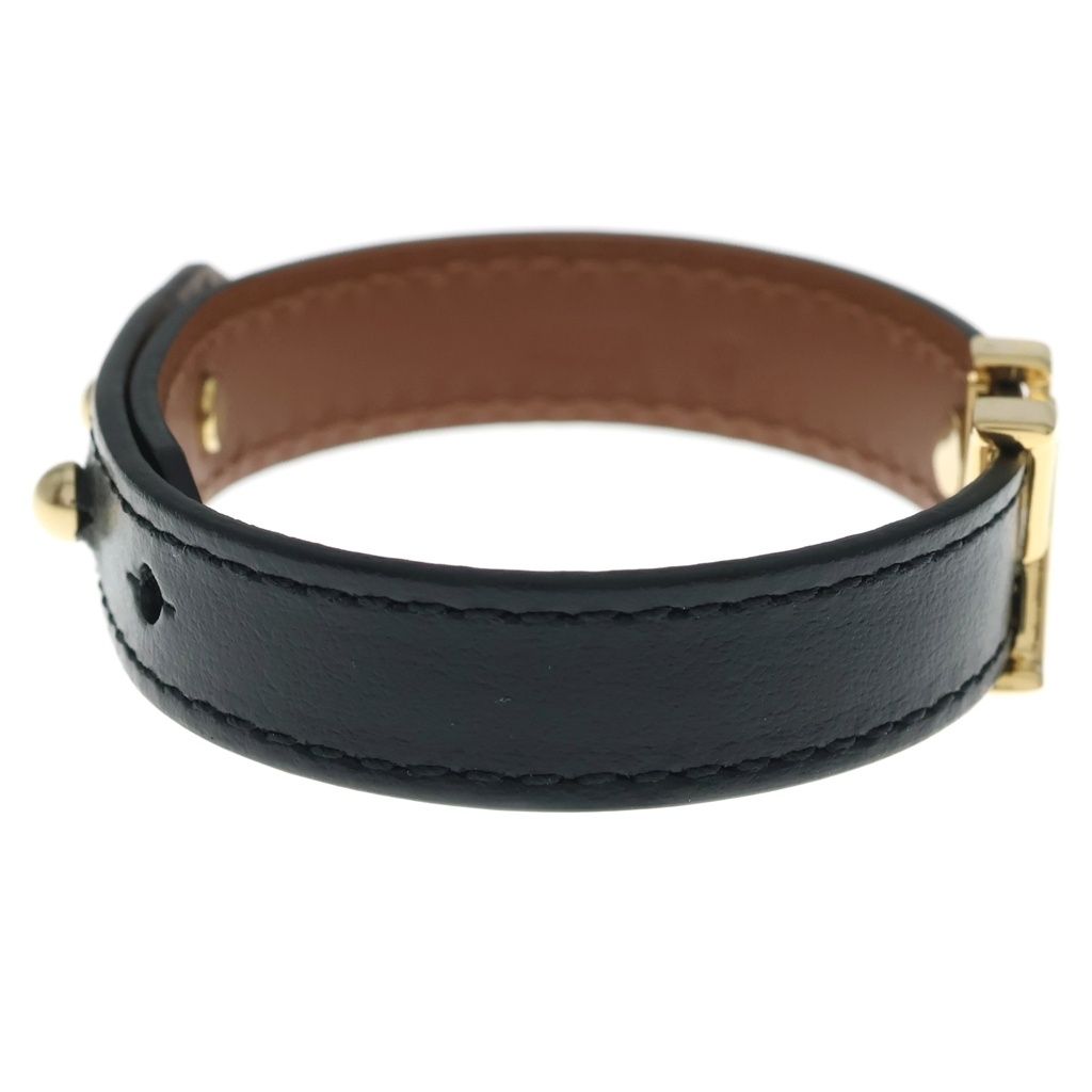 Louis Vuitton Monogram Flower LV Initial Bracelet Leather Band Black Brown Gold — view 3