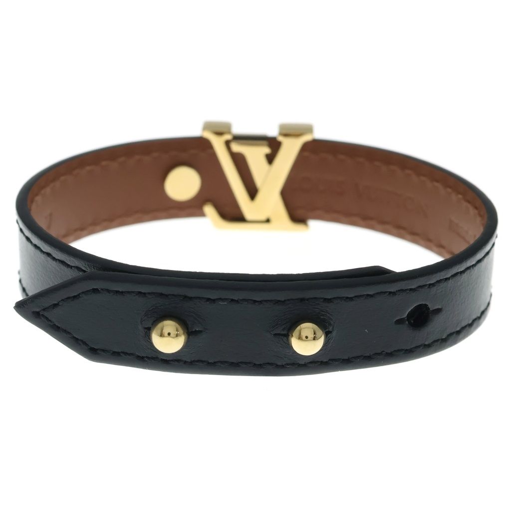Louis Vuitton Monogram Flower LV Initial Bracelet Leather Band Black Brown Gold — view 2