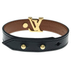 Louis Vuitton Monogram Flower LV Initial Bracelet Leather Band Black Brown Gold — view 2